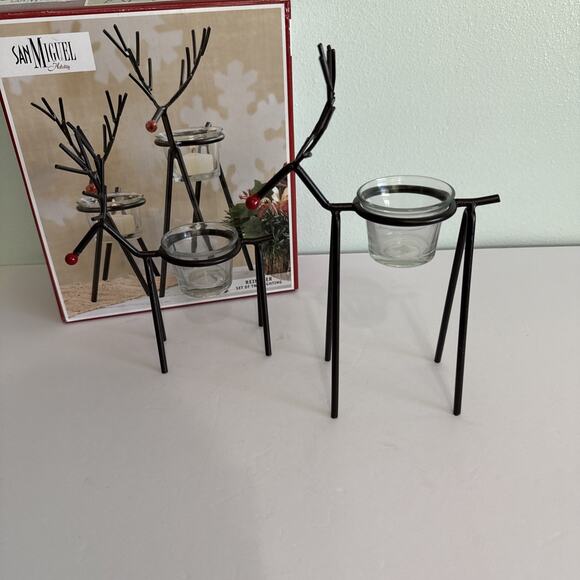 San Miguel Christmas Set of Two Iron Reindeer Tea Light Holders - Picture 3 of 3